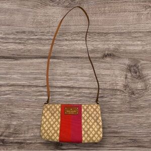 Kate Spade Classic Jacquard Stucco Orange Pink Stripe Crossbody Bag.